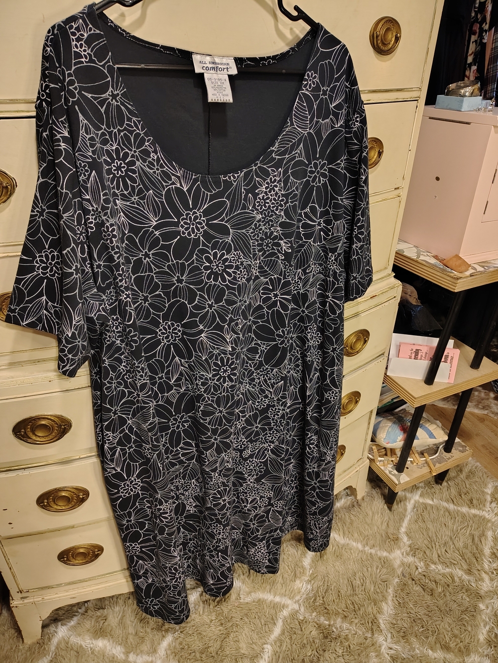 All American Comfort Black Dress with White Floral Print
